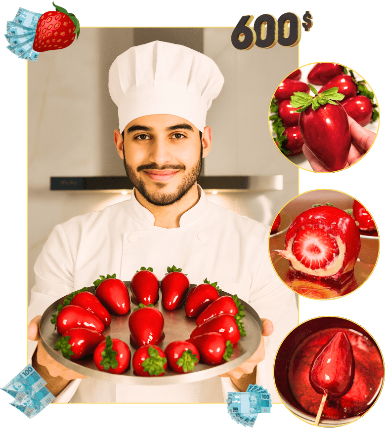 Chef com morangos do amor